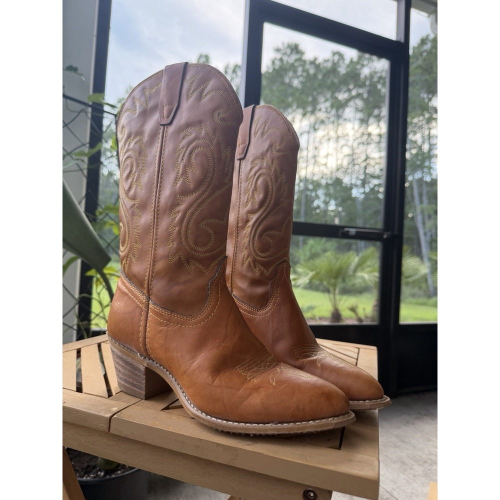 Rodeo Drive Men's Tan Western Cowboy Boots Pull-On US Size 9 Made in USA